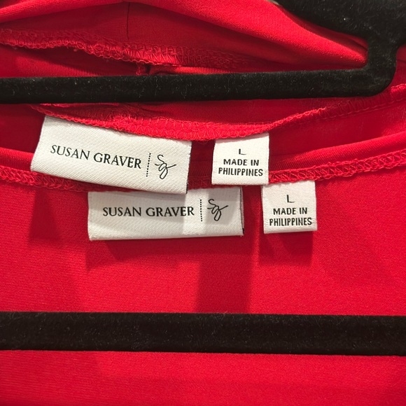 Susan Graver Red Blouse with Embellished Neckline & Cardigan - Picture 2 of 5